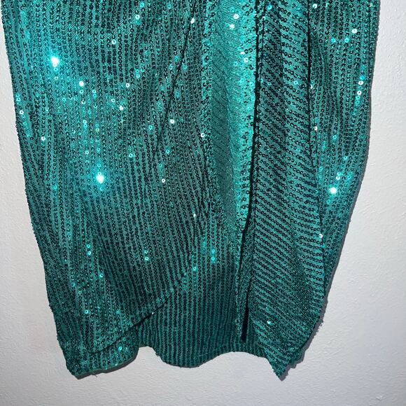 NWT Grace Karin Sequined Asymmetric One Shoulder Bodycon Midi Dress Green Size 6 - Picture 4 of 8